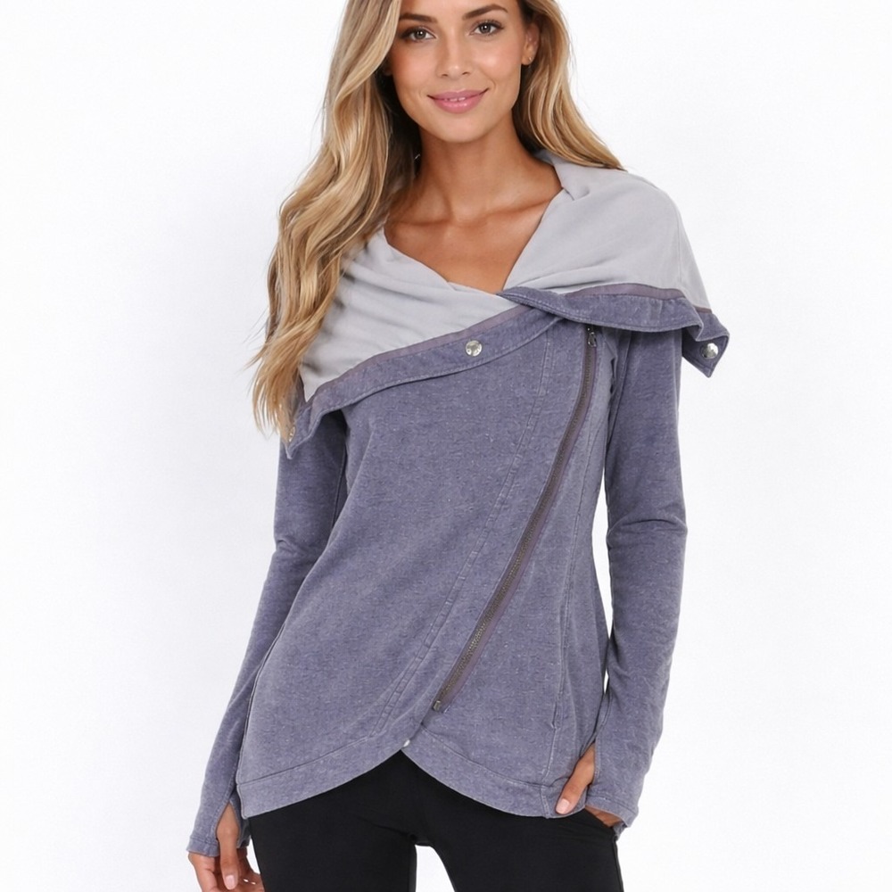Lululemon Method Wrap Jacket Womens 6 Gray Asymmetrical Zip Cowl Neck Sweatshirt